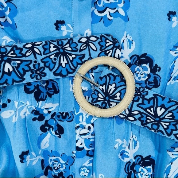 SAIL to SABLE Style Charade Placid Floral Belted Ruffle Hem Shirt Dress MEDIUM - Picture 9 of 14